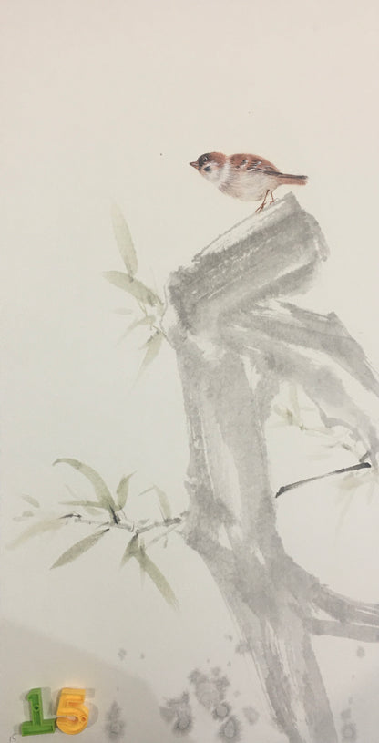 Chinese realistic painting-detailed drawing.   Painted on hard paper jam. Birds and bamboo  Living room decoration