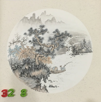 Chinese realistic painting-detailed painting.  Trees on the cliffs .   Painted on hard paper jam