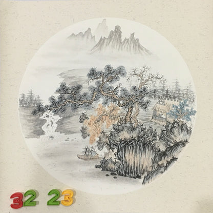 Chinese realistic painting-detailed painting.  Trees on the cliffs .   Painted on hard paper jam