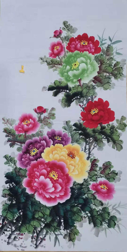 Chinese painting - colorful peony flowers.  Living room decoration
