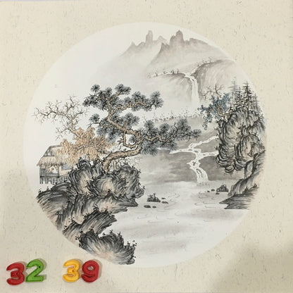 Chinese realistic painting-detailed painting.  Trees on the cliffs .   Painted on hard paper jam