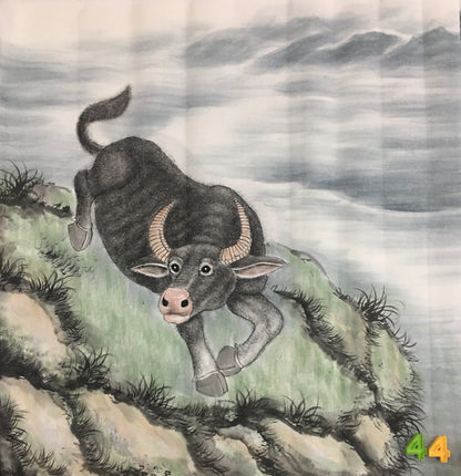 Chinese painting-cattle. ox, modesty and diligence, wealth and power.square painting, wall decoration