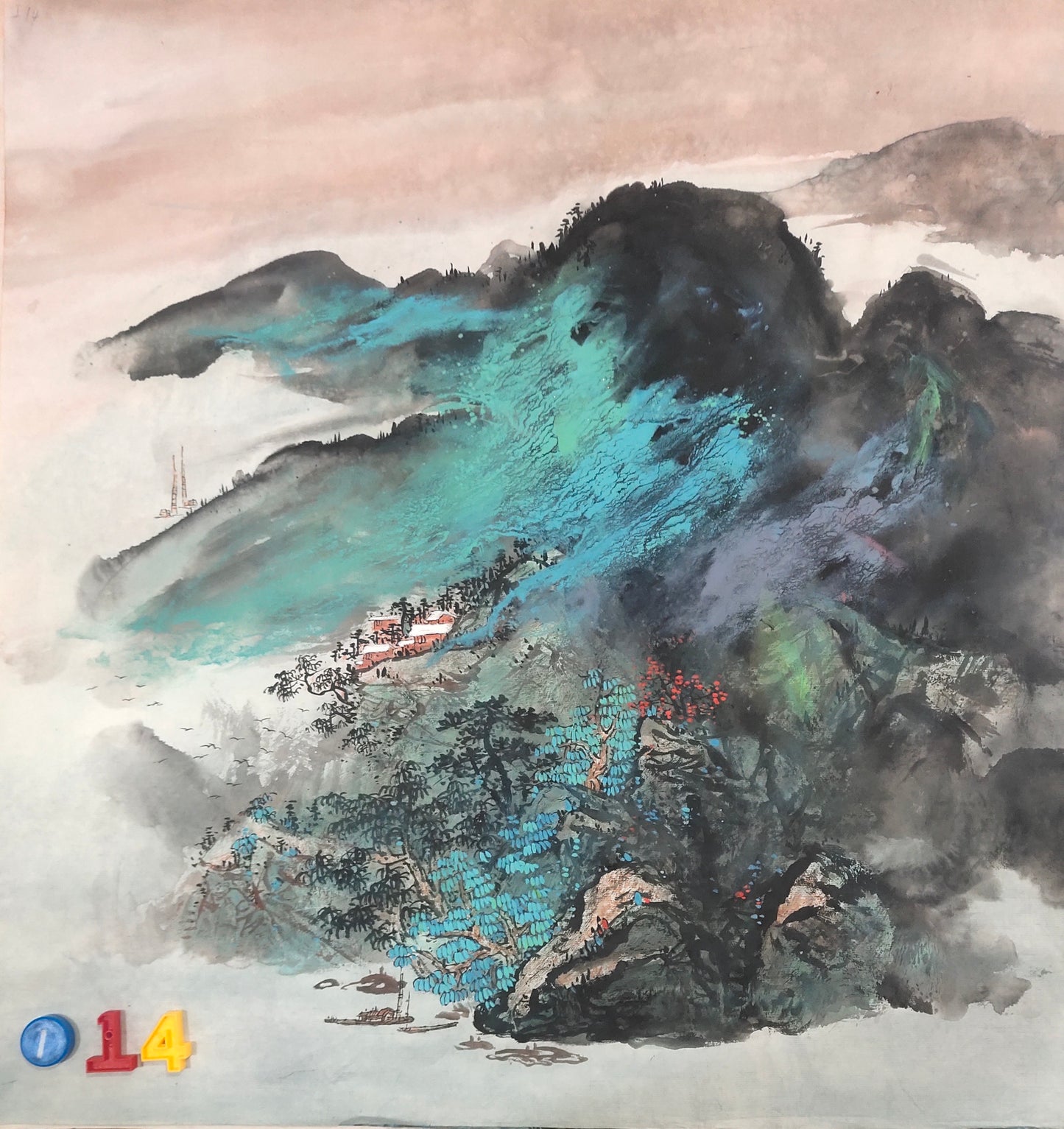 Chinese painting-Chinese landscape.  Colorful Mountains and clouds.  Living room decoration