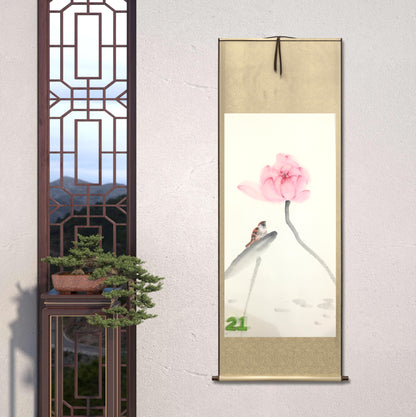 Chinese realistic painting-detailed painting.  Lotus and birds.